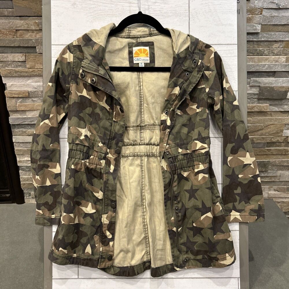 C&C California Camo Anorak Jacket Hooded Drawstring Waist Size 10